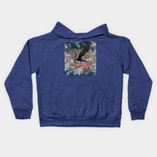 Bird Brain Ravens Abstract Art Kids Hoodie by Dual Rogue